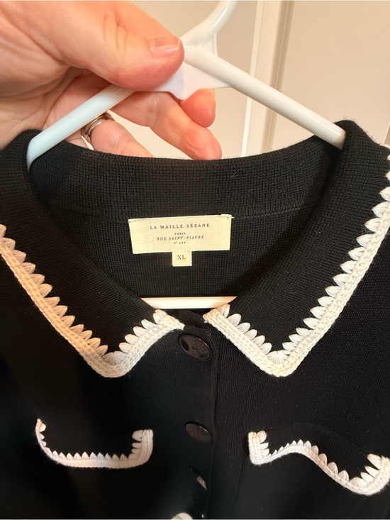 Sezane Sweaters - Sézane Betty Cardigan, Black with White Trim